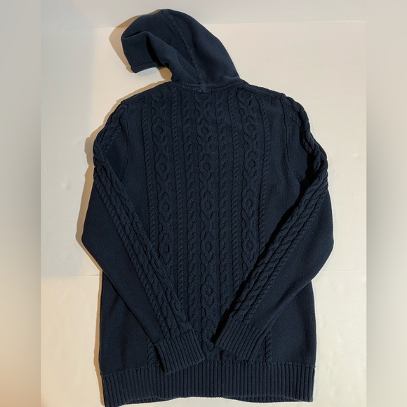 LL Bean Sweater Womens Large Cardigan Cable Knit Hooded Chunky Full Zip 298837 - Picture 3 of 9